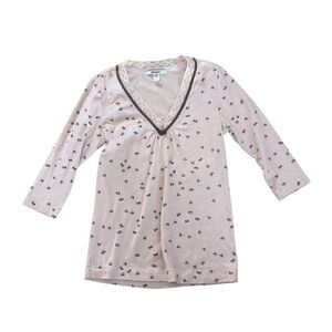 DKNY pink lace trim top with 3/4 sleeves and button front.